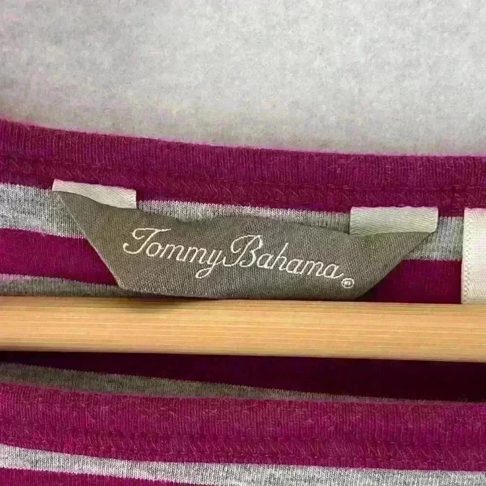 Tommy Bahama Women's Magenta and‎ Gray Striped Short Sleeve Shirt Size Large - Picture 6 of 13